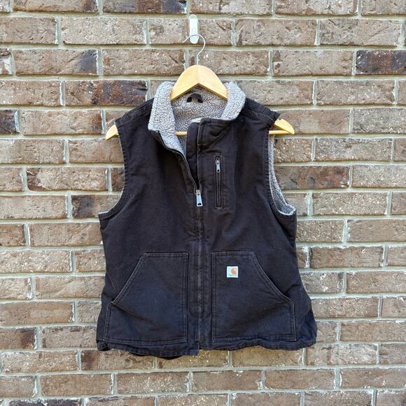Vintage Y2K Essential Sherpa Lined Carhartt Brown Vest - Picture 1 of 3